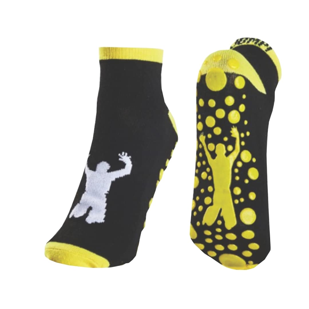Black/Yellow Trampoline Jump Socks Size MED 8" Promotex
